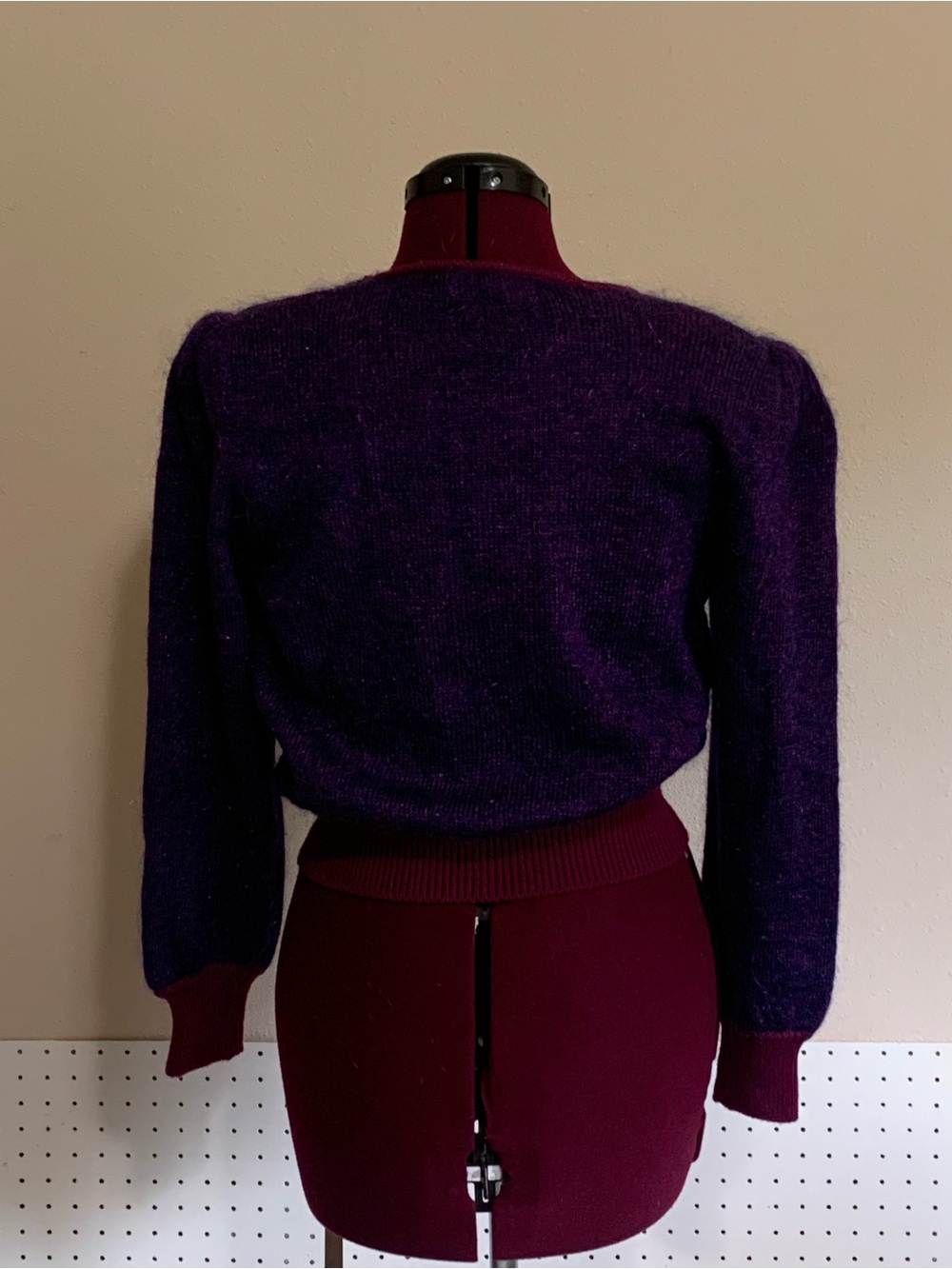 Vintage-Inspired 80’s Purple and Burgundy Women's Sweater - Picture 4 of 8